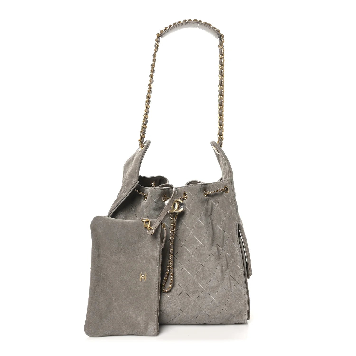 Suede Quilted Medium  25 Handbag Grey