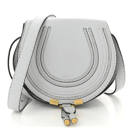 Grained Calfskin Small Marcie Saddle Bag Airy Grey
