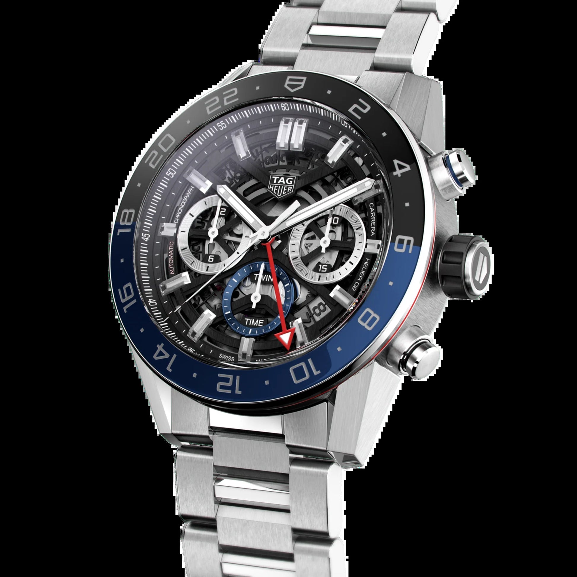 Unworn  Carrera Chronograph Twin-Time, Stainless Steel and Ceramic, 45Mm, Ref#Cbg2A1Z.Ba0658, Box & Papers