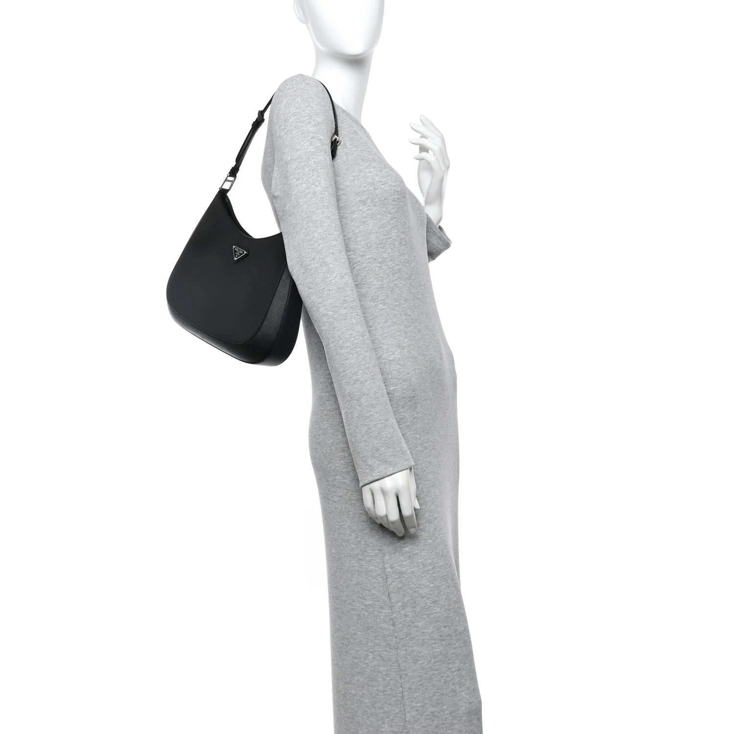 Saffiano Lux Adjustable Strap Shoulder Bag Black