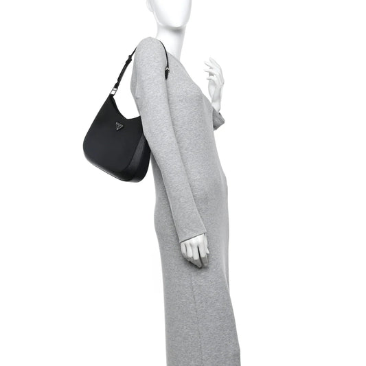 Saffiano Lux Adjustable Strap Shoulder Bag Black