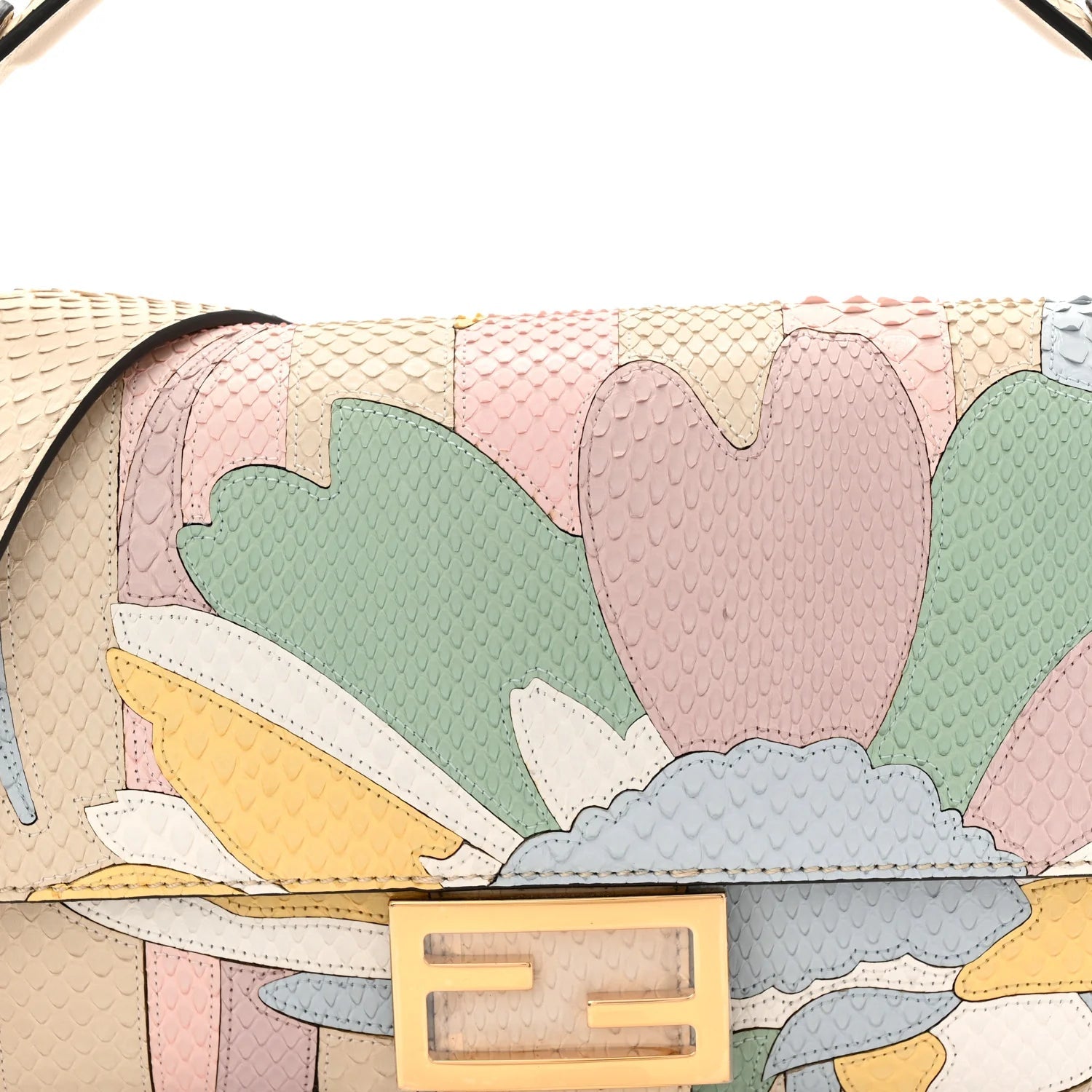 Snakeskin Floral Stitched Baguette Latte Multicolor