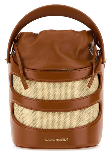 TWO-TONE LEATHER and RAFFIA the RISE BUCKET BAG