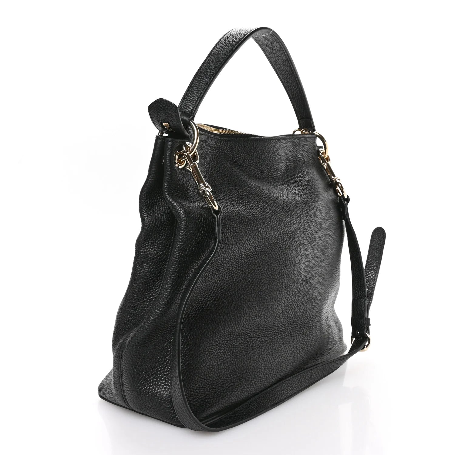 Pebbled Calfskin Large Soho Hobo Black