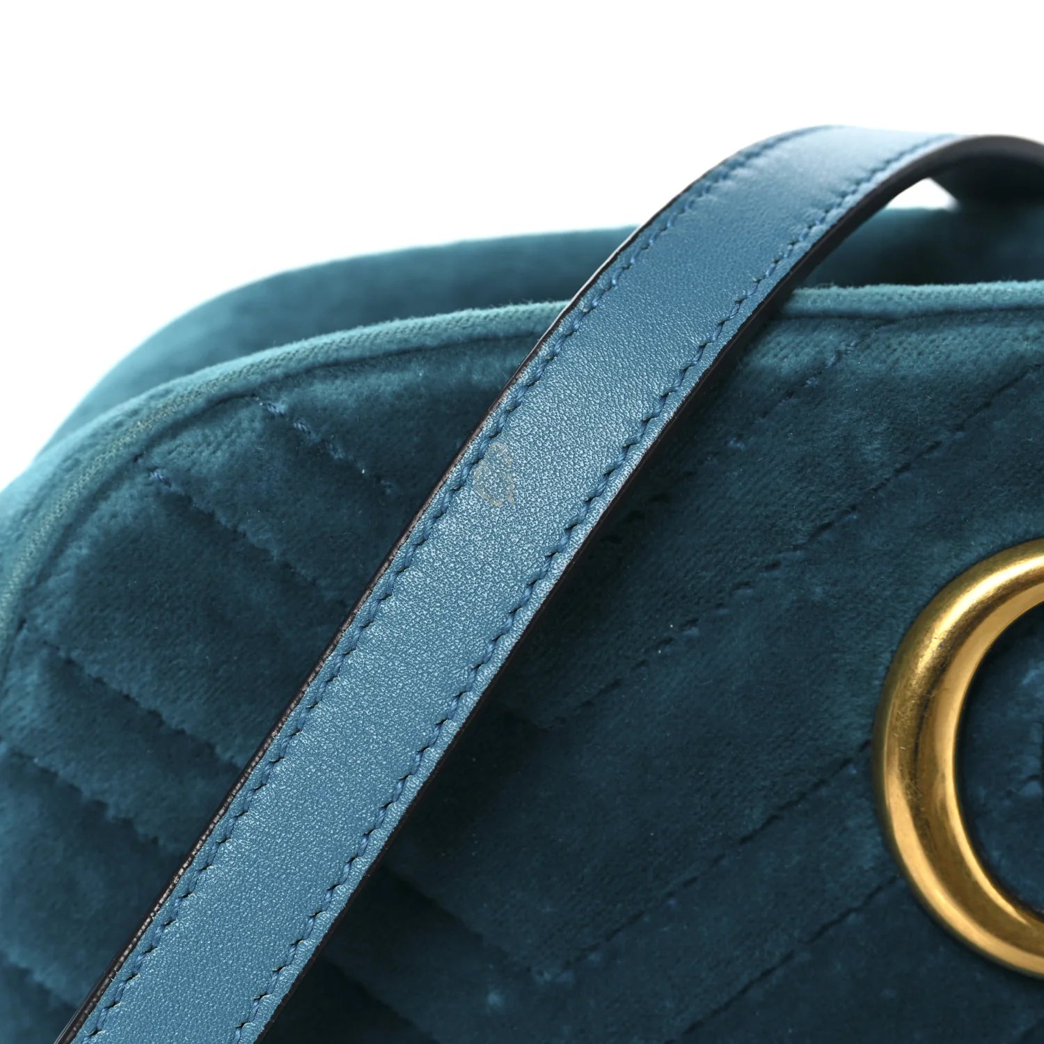 Velvet Matelasse Small GG Marmont Chain Shoulder Bag Pavone Cyan