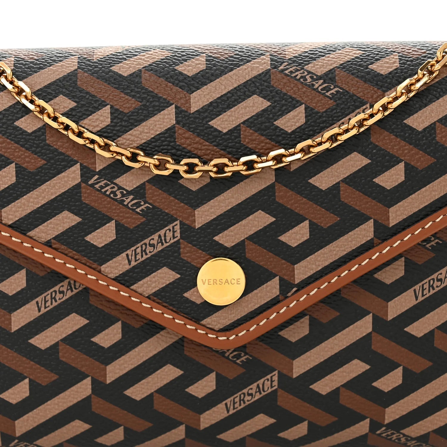 Coated Canvas La Greca Signature Wallet on Chain Brown