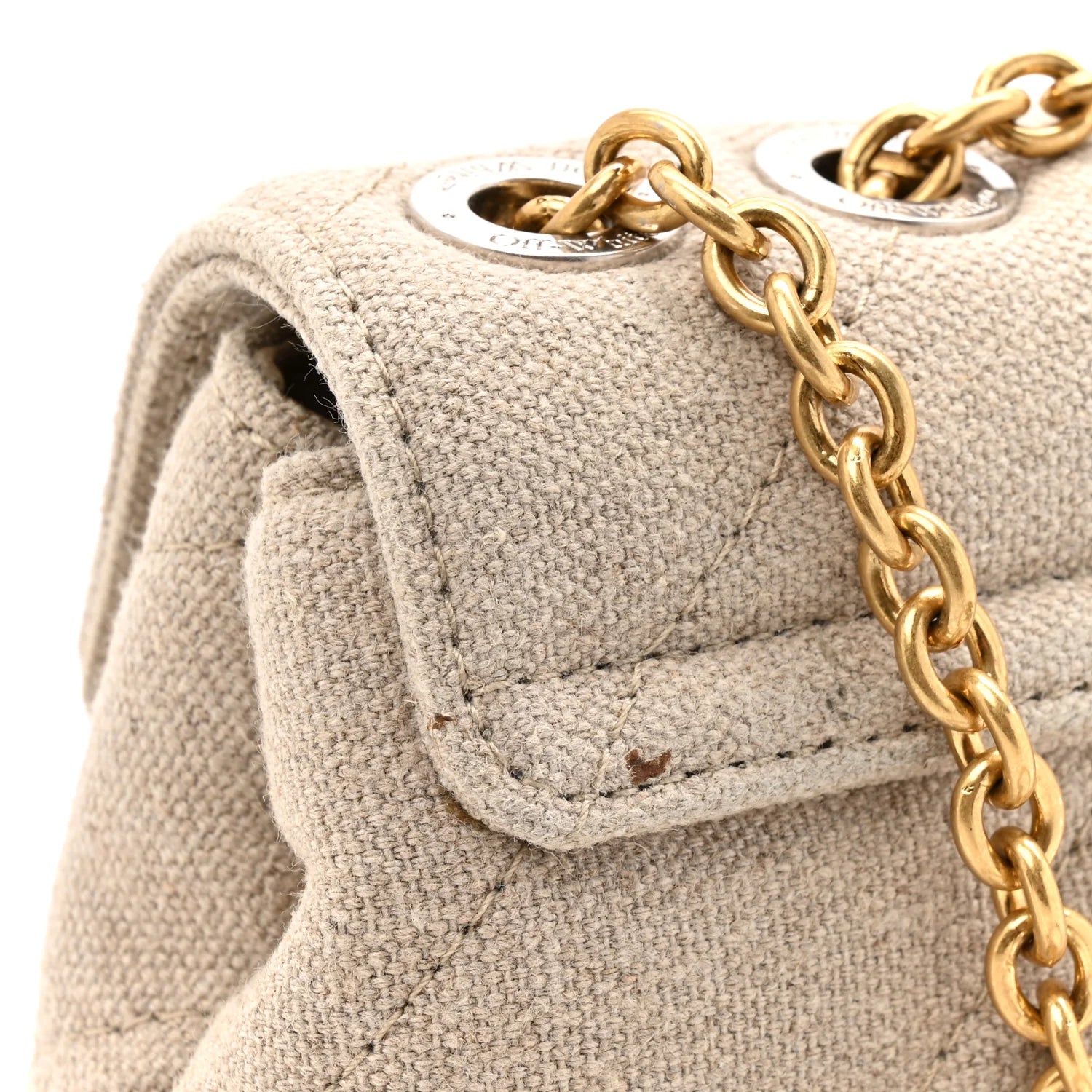 Linen Diagonal Quilted Jackhammer 17 Shoulder Bag Beige
