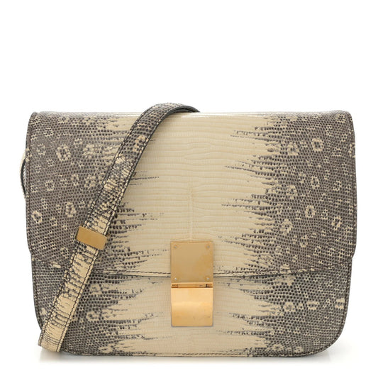 Lizard Medium Classic Box Flap Bag Natural