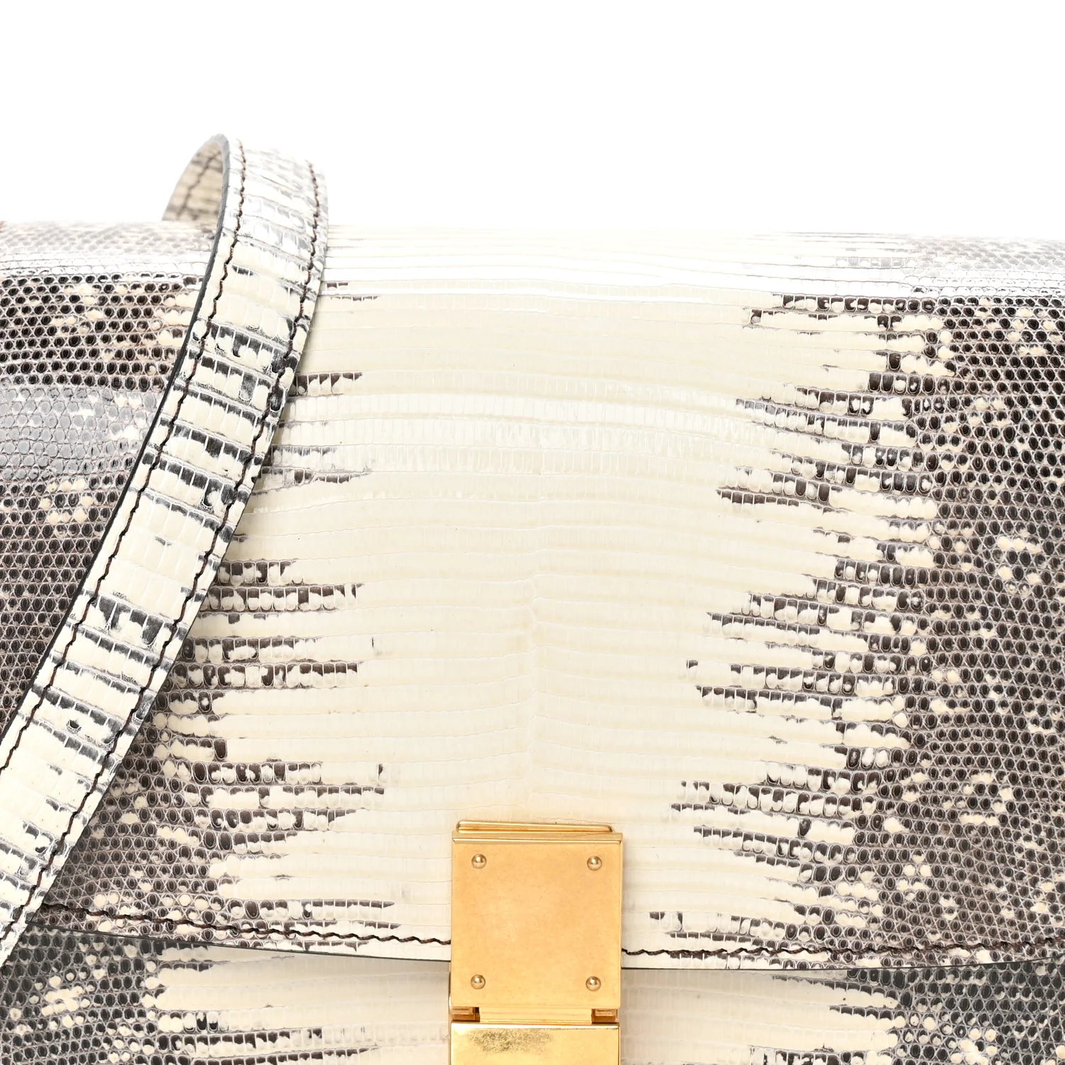 Lizard Small Classic Box Flap Bag Natural