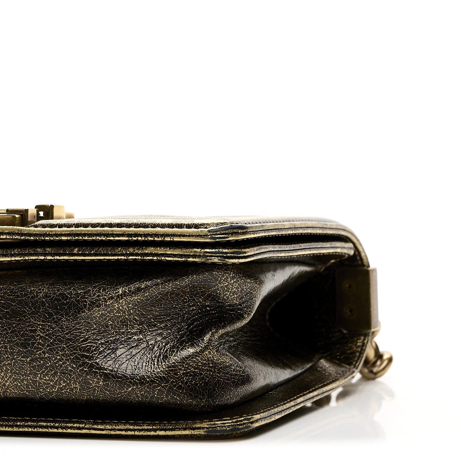 Cracked Metallic Calfskin Quilted Small Boy Flap Gold