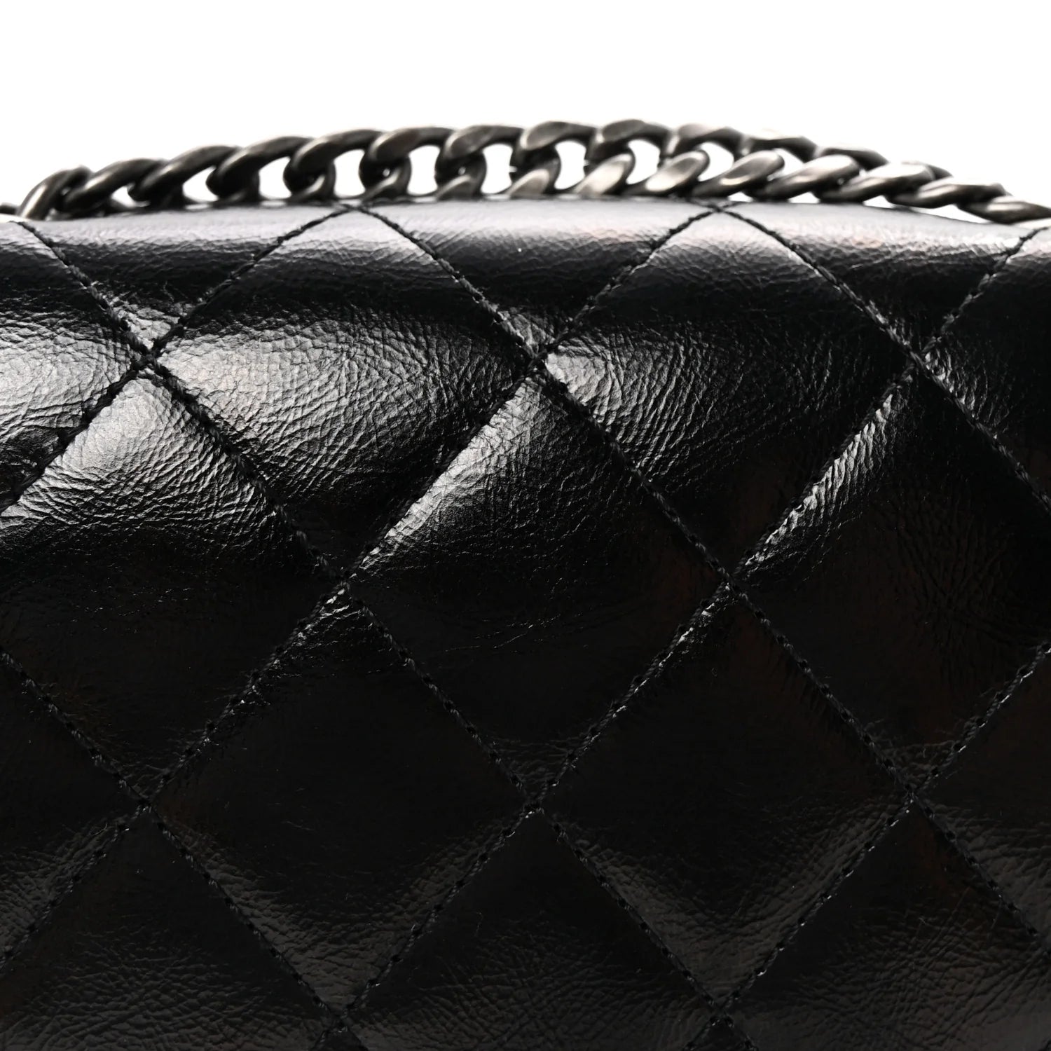 Shiny Goatskin Quilted Medium Flap Black