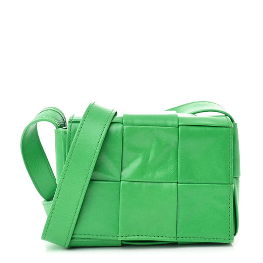 Crinkled Lambskin Maxi Intrecciato Extra Mini Cassette Crossbody Bag Parakeet