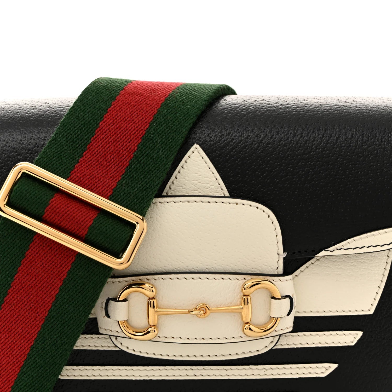 X adidas Textured Dollar Calfskin Web Trefoil Mini Horsebit 1955 Shoulder Bag Black off White