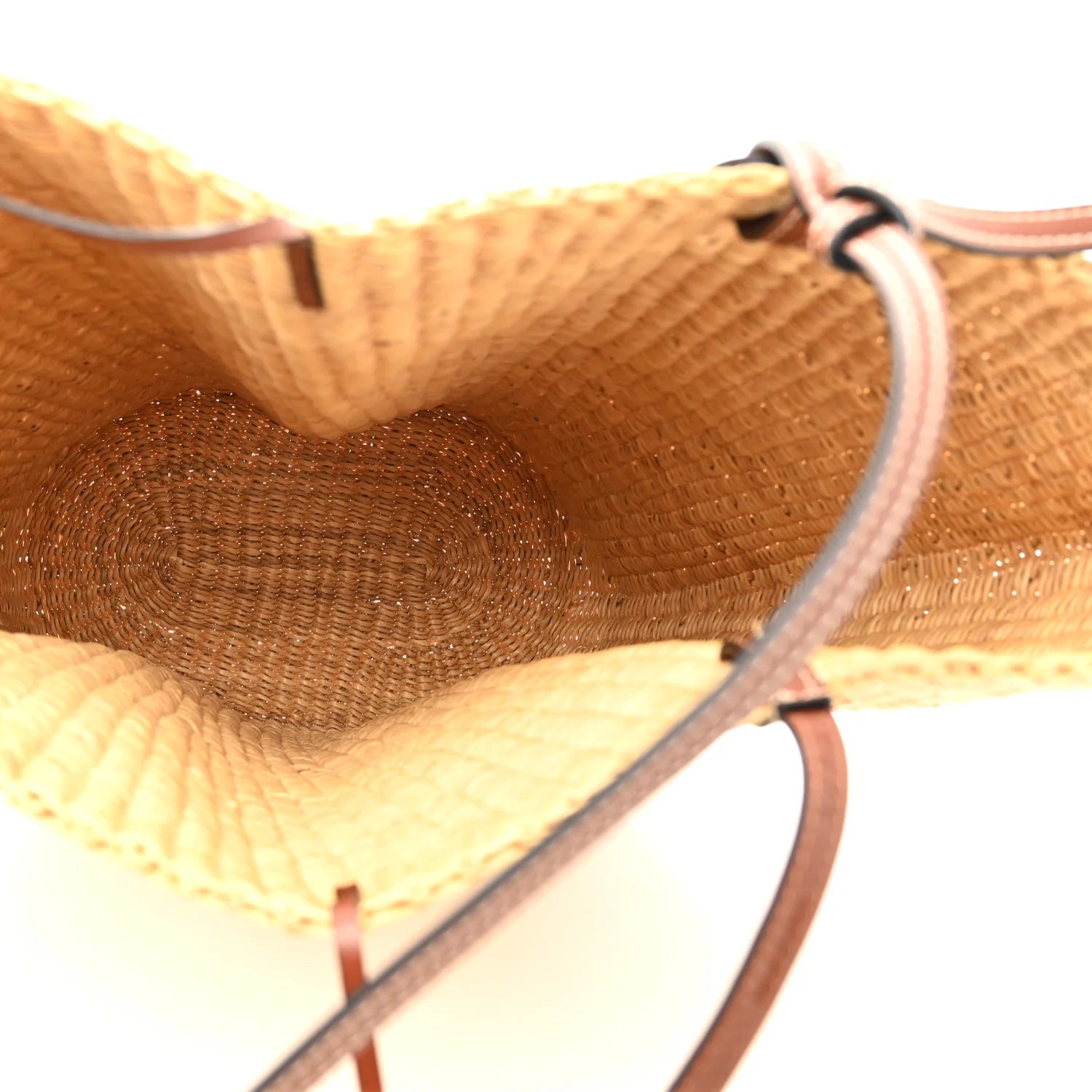 Raffia Calfskin Shell Basket Tote Natural Pecan