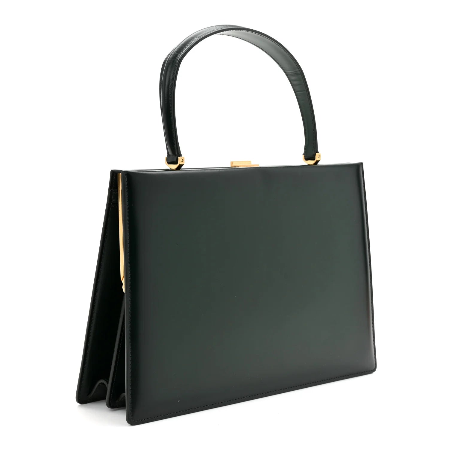 Patina Box Calfskin Medium Clasp Bag Dark Green