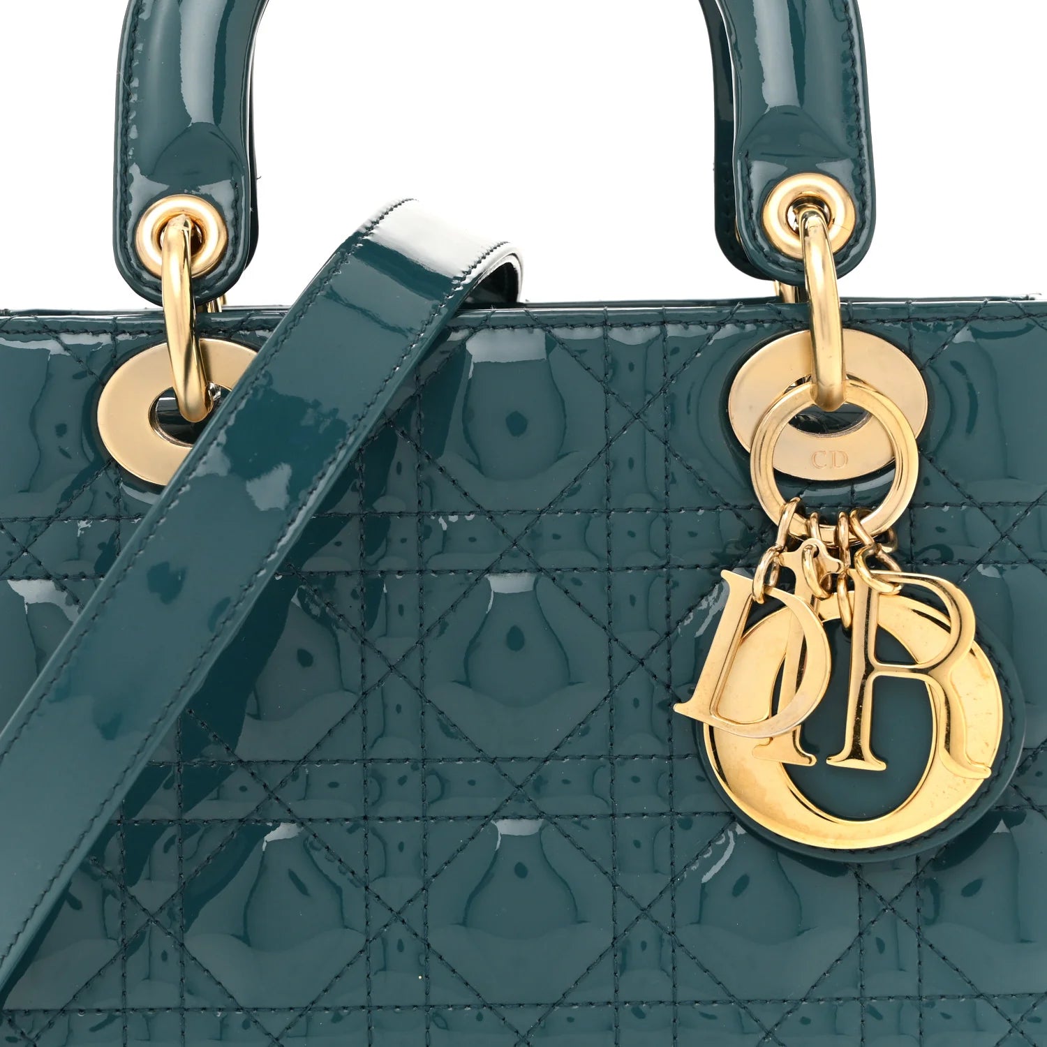 Patent Cannage Small Lady Dior Turquoise