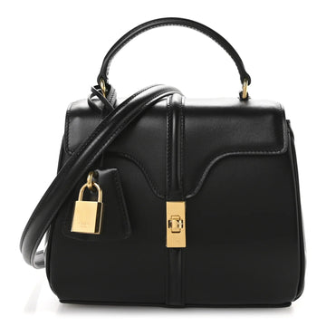 Satinated Calfskin Mini 16 Top Handle Bag Black