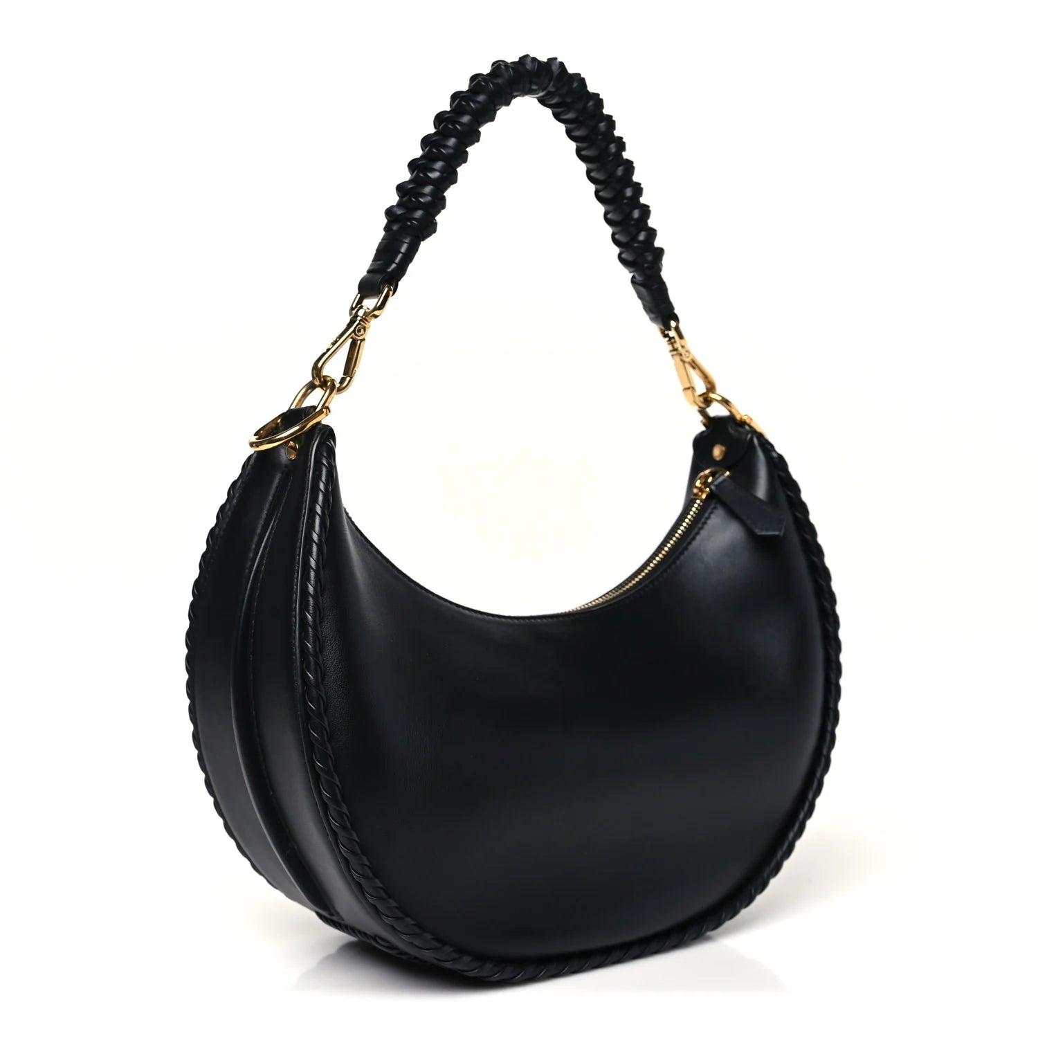 Vitello Grace Matte Whipstitch Small graphy Hobo Bag Black