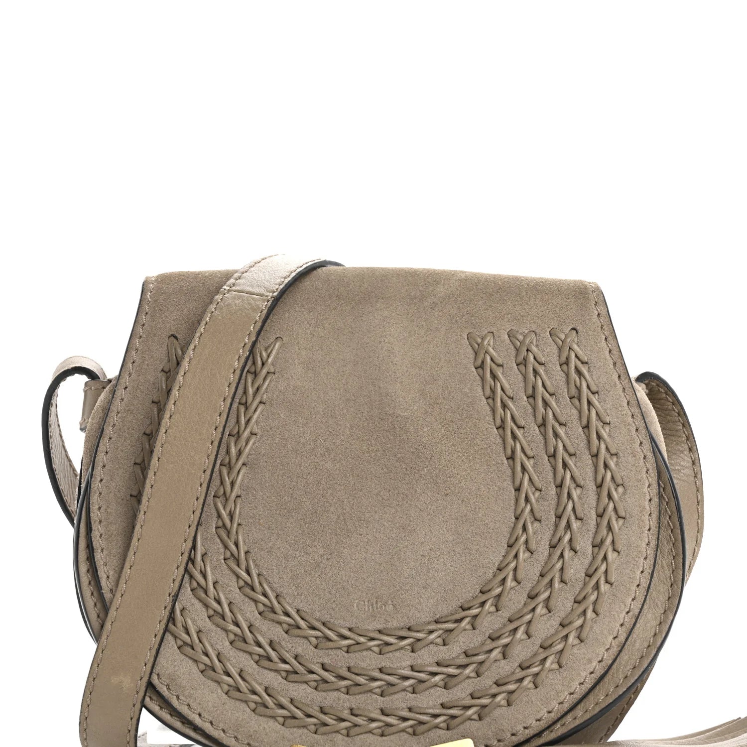Suede Calfskin Braided Mini Marcie round Crossbody Bag Motty Grey