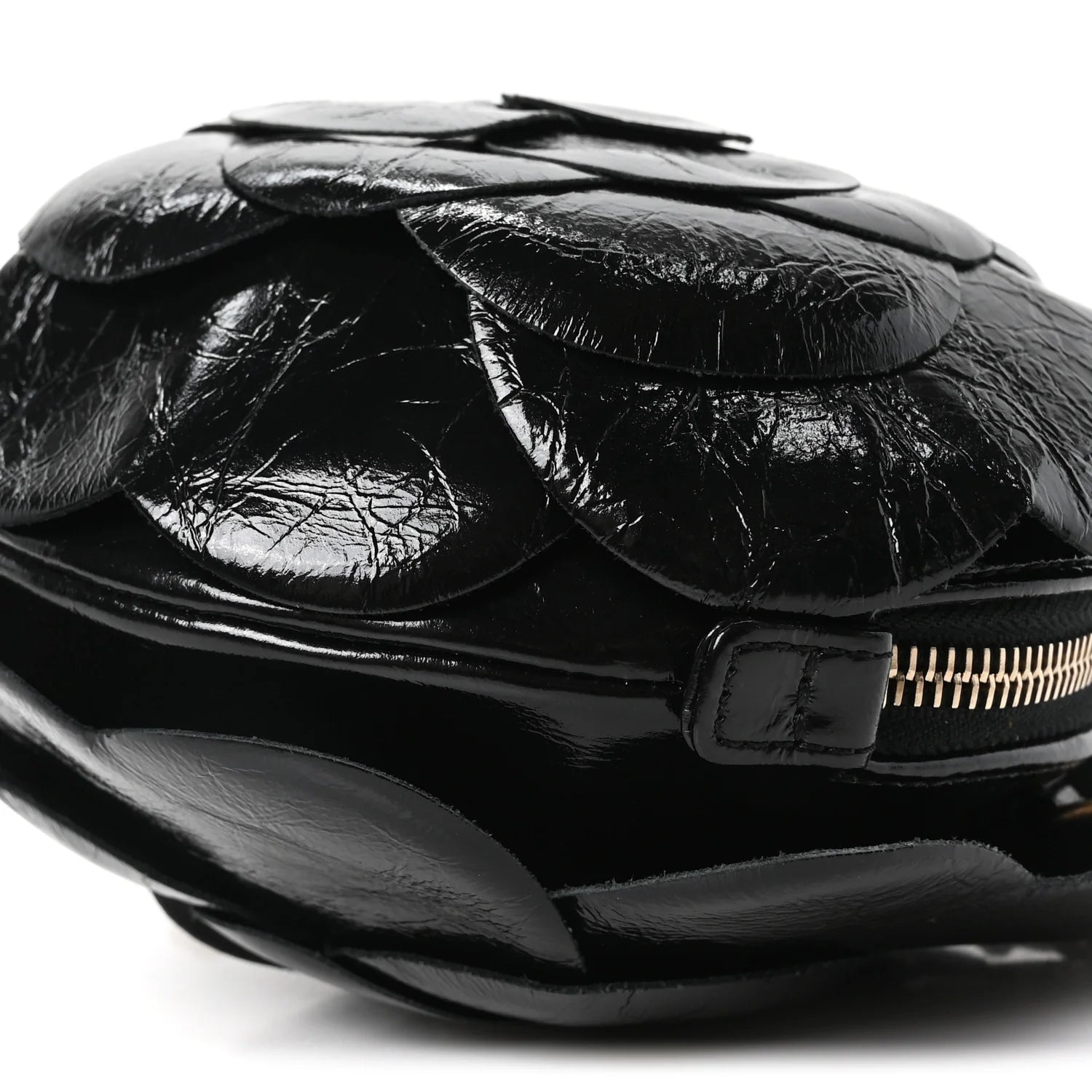 Patent Lambskin Camellia Bouquet Clutch with Chain Black