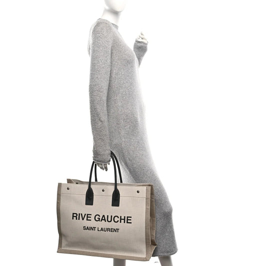 Linen Calfskin Rive Gauche Tote Optic White