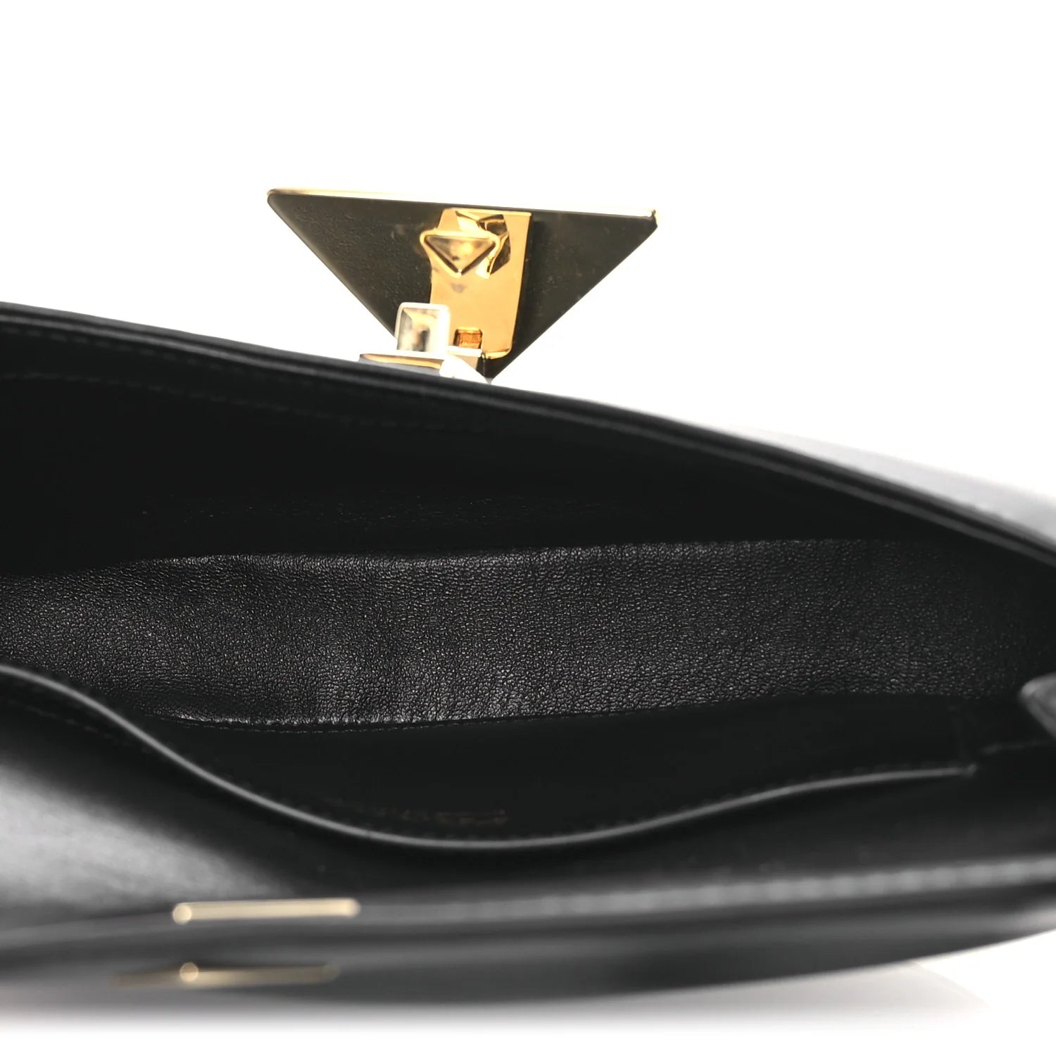 Soft Calfskin Metal Triangle Logo Flap Shoulder Bag Black