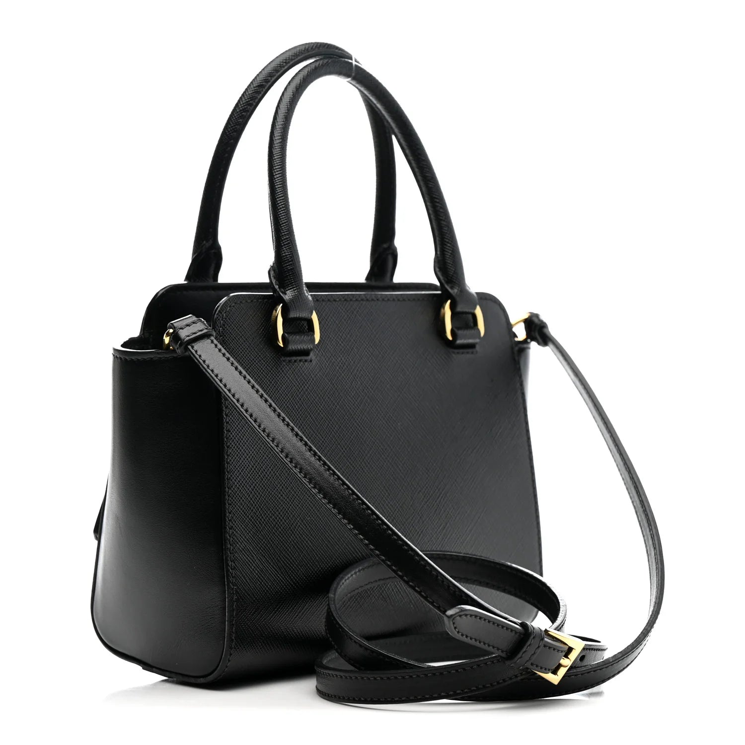 Saffiano Soft Calfskin Mini Zippered Crossbody Tote Black