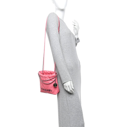 Shiny Calfskin Quilted Rainbow Metal Mini  22 Coral Pink