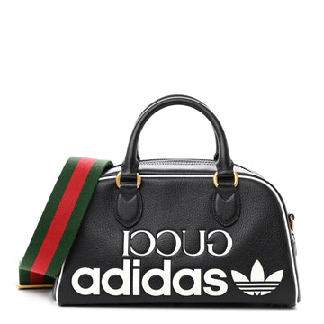 X adidas Textured Dollar Calfskin Web Trefoil Logo Embossed Mini Bowling Bag Black off White