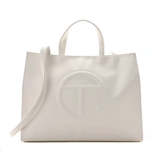 Vegan Leather Medium Shopping Bag White