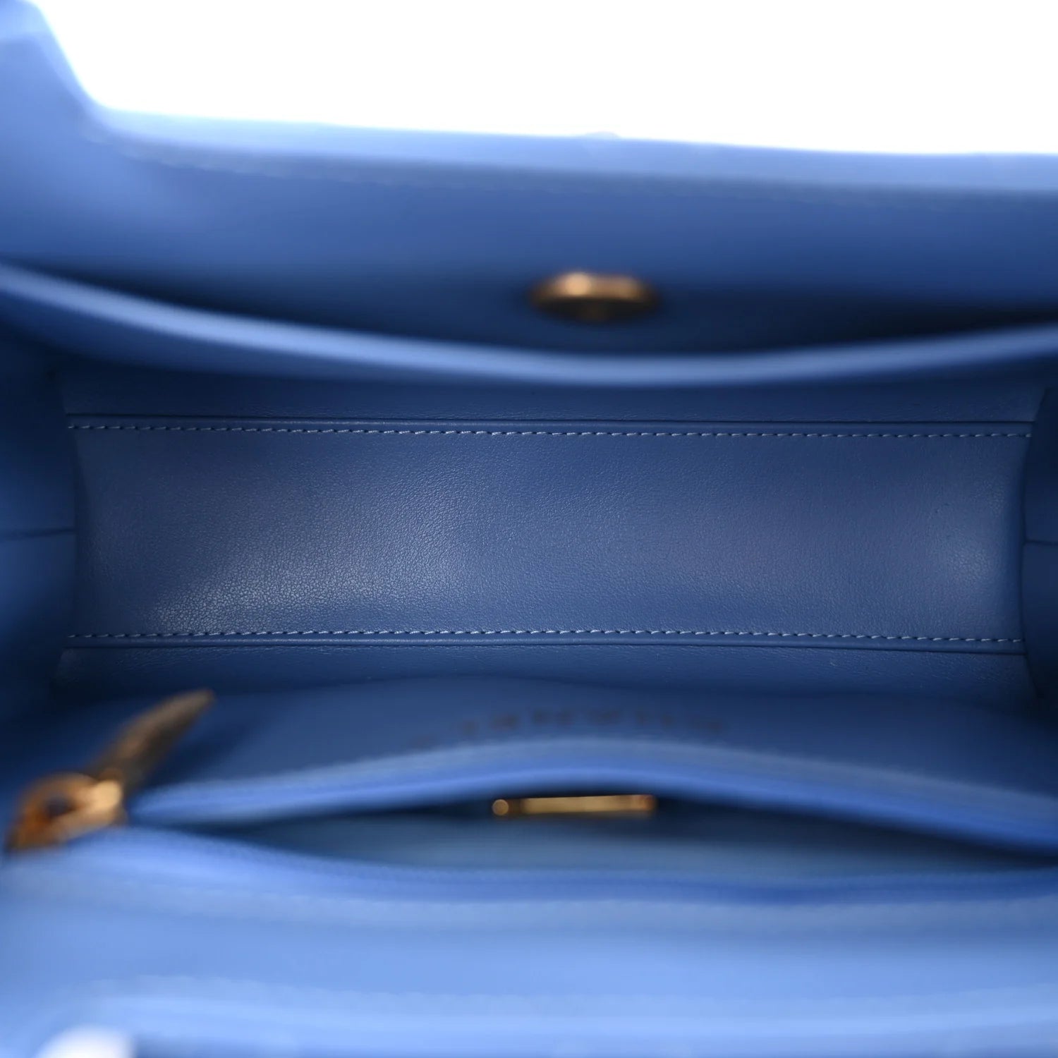 Shiny Aged Calfskin Quilted Nano Kelly Shopper Blue