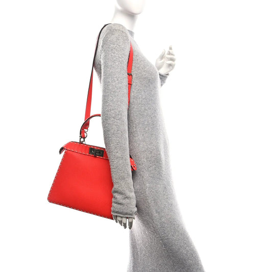 Vitello Granato Camoscio Selleria Macro Stitchings Medium Peekaboo I SEE U Satchel Tullipano