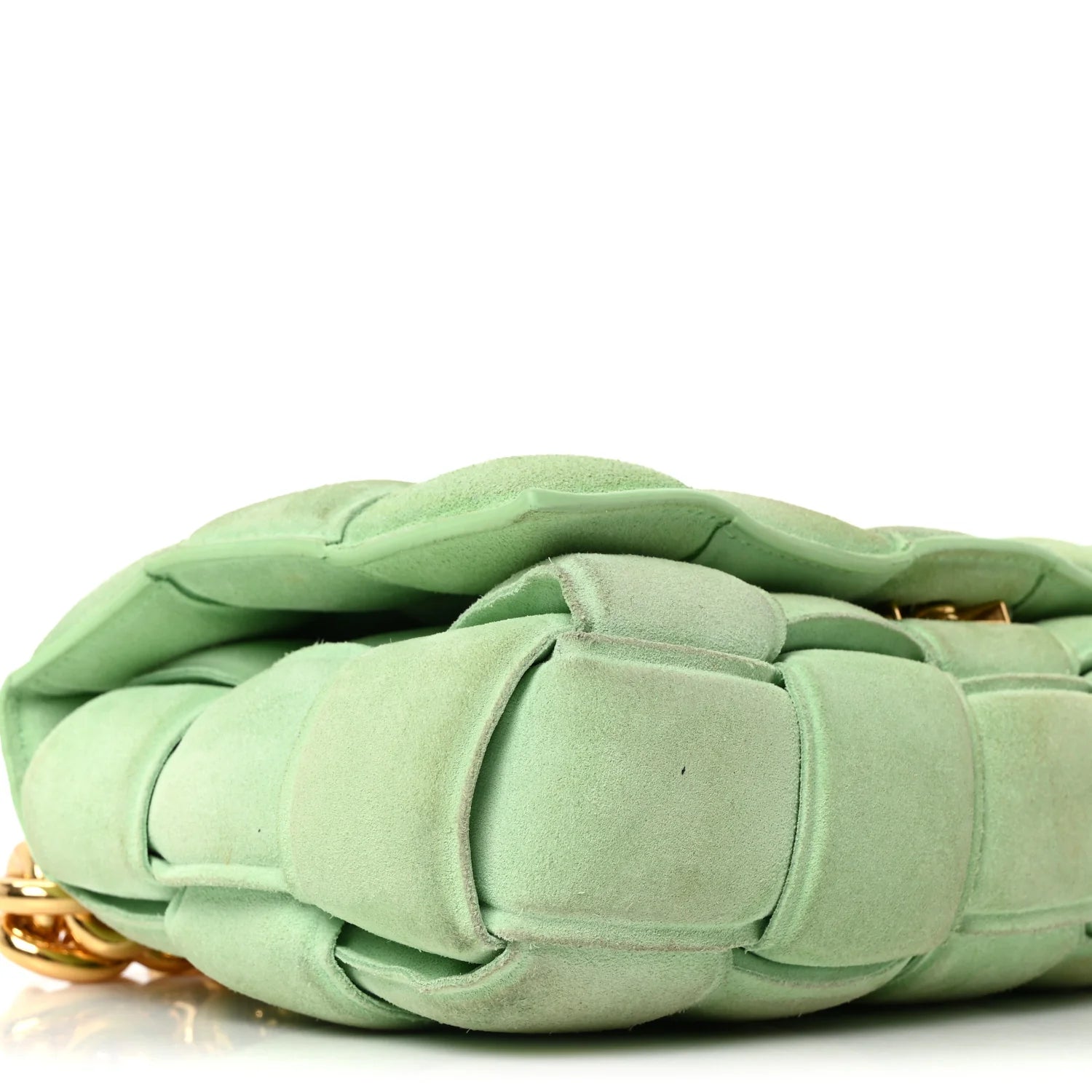 Suede Maxi Intrecciato Padded Chain Cassette Crossbody Bag Wasabi