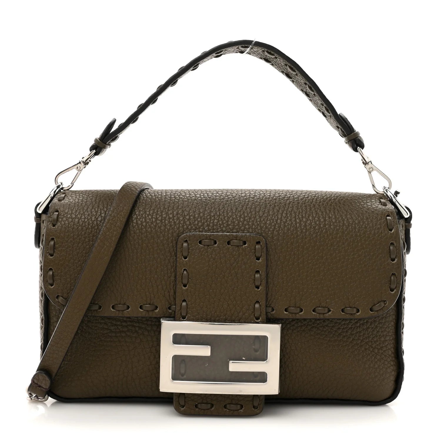 Cuoio Roma Sellerissima Nappa Sintetica Tape Stitch Mini Baguette Argento