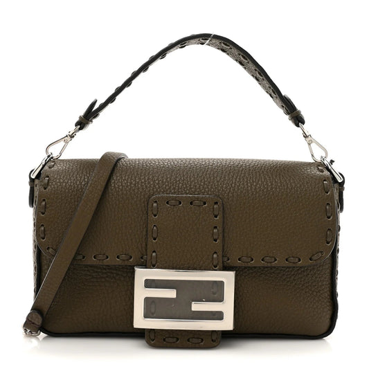 Cuoio Roma Sellerissima Nappa Sintetica Tape Stitch Mini Baguette Argento