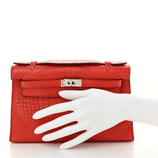 Matte Alligator Kelly Pochette Bougainvillea