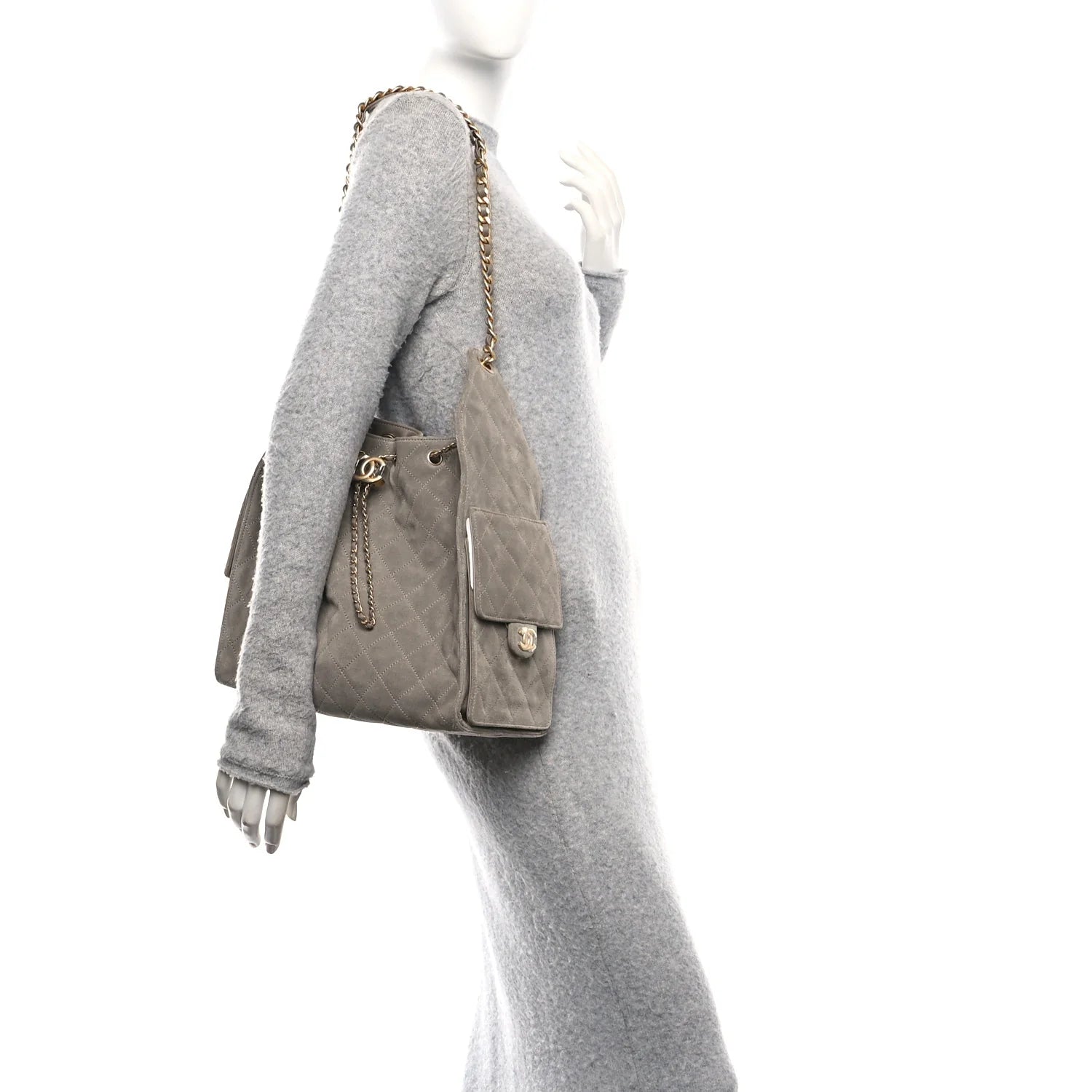 Suede Quilted Medium  25 Handbag Grey