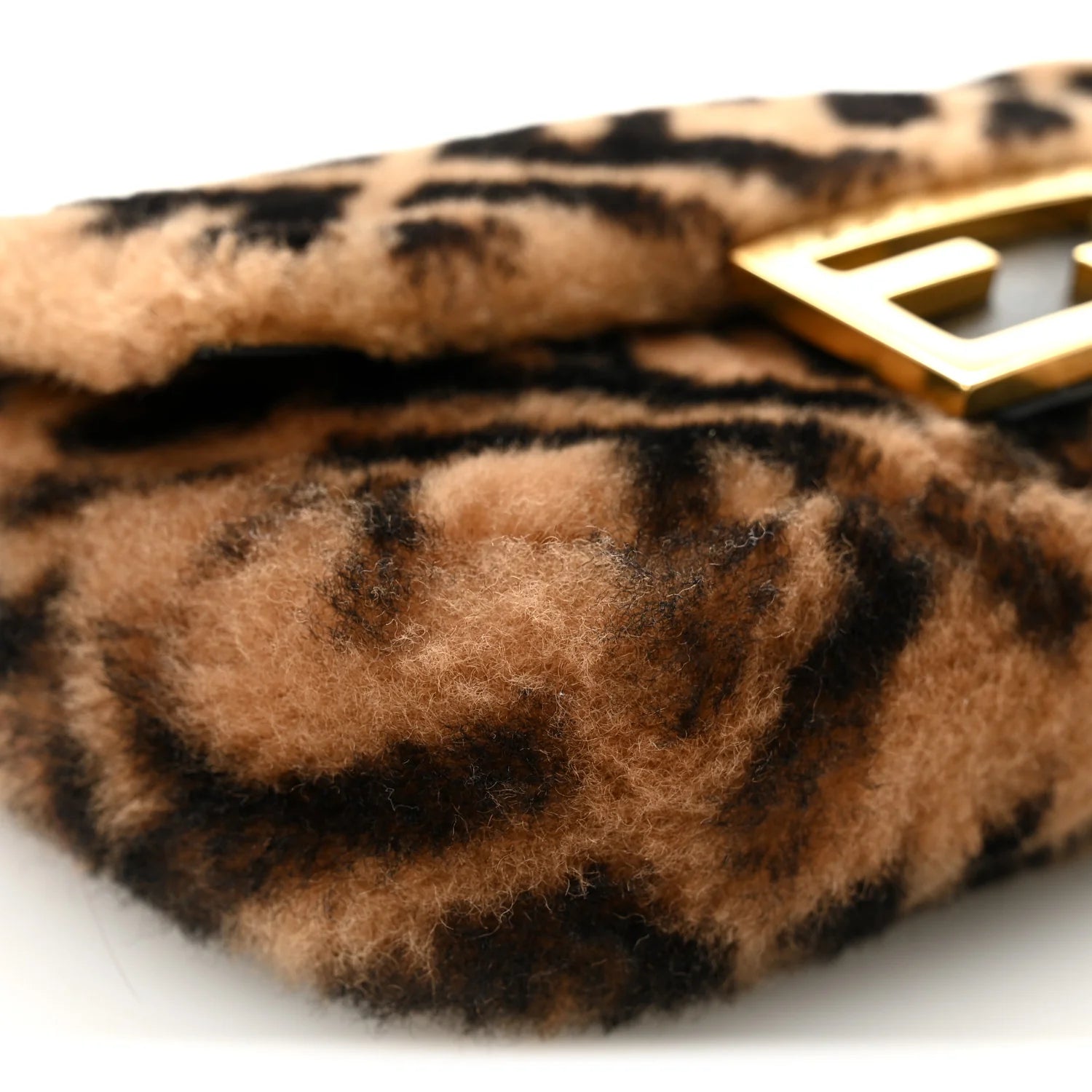 Shearling Vitello Dolce Macro FF 1974 Mini Baguette Tobacco Black