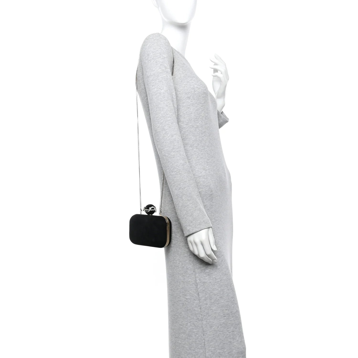 Suede Crystal Snake Cloud Clutch Black