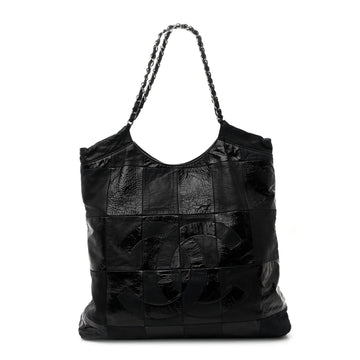 Patent Calfskin Patchwork Brooklyn Tote Black
