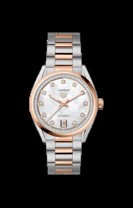 Unworn  Carrera Calibre 7 Date, Stainless Steel and 18K Rose Gold Set with Diamonds, 36Mm, Ref# WBN2351.BD0000, Box & Papers