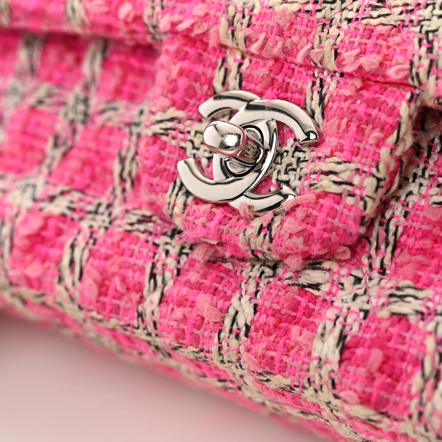 Tweed Quilted Medium Double Flap Hot Pink