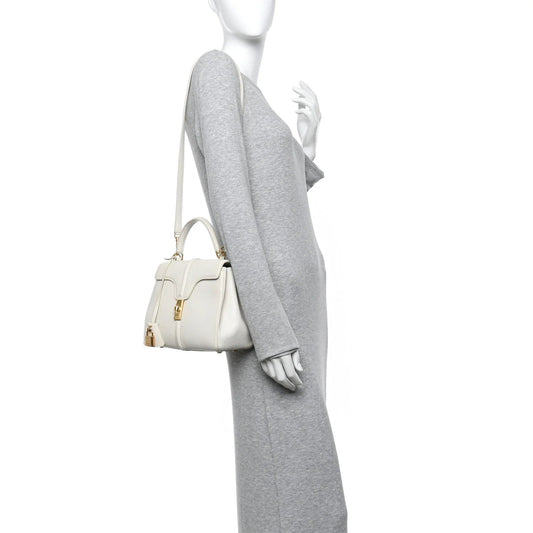 Grained Calfskin Small 16 Top Handle Bag White