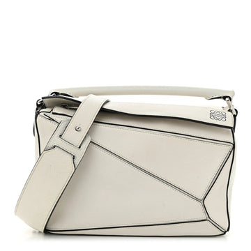 Grained Calfskin Small Puzzle Bag White