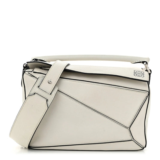 Grained Calfskin Small Puzzle Bag White