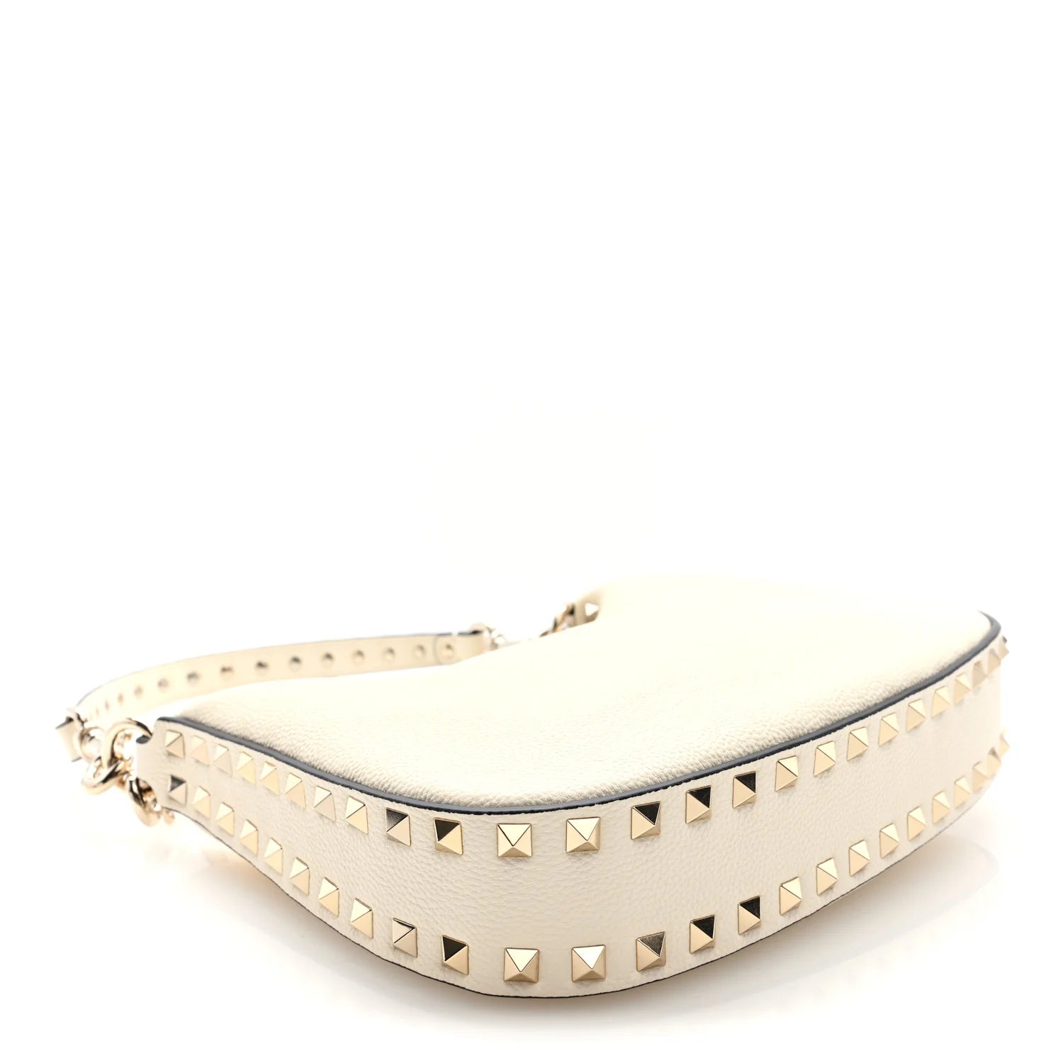 Pebbled Calfskin Small Rockstud Hobo Bag Ivory