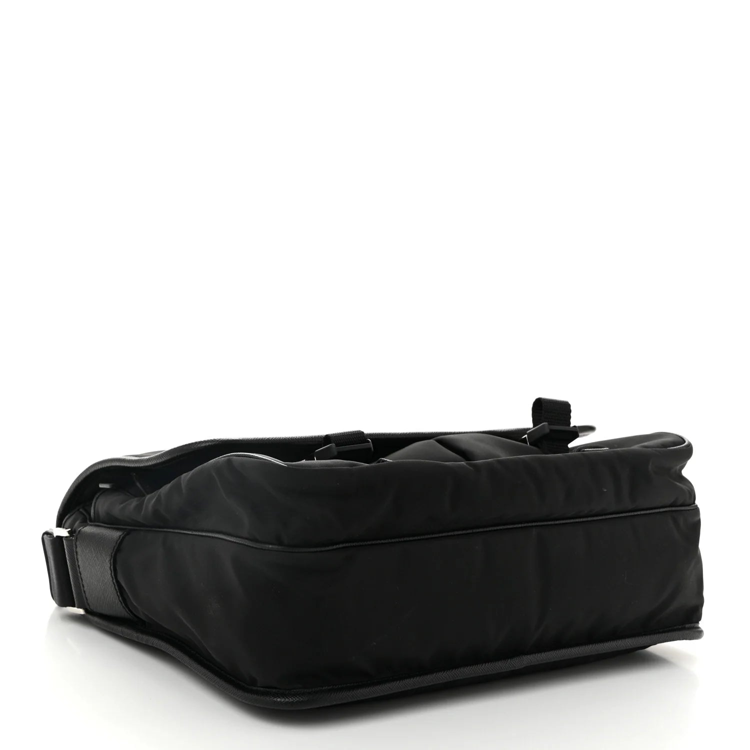 Tessuto Nylon Saffiano Large Double Snap Buckle Messenger Bag Black