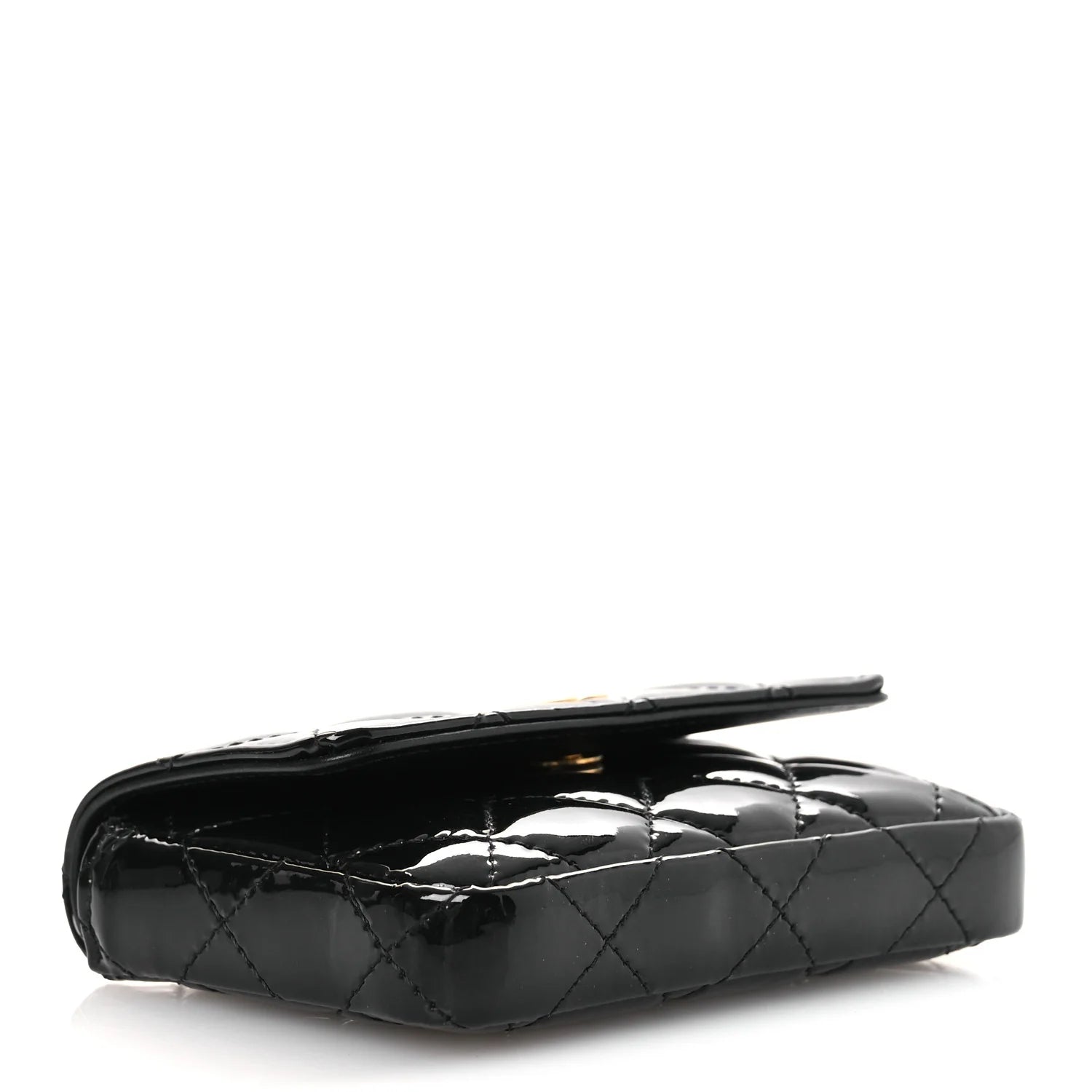 Patent Enamel Quilted Coco Hearts Clutch with Chain Black