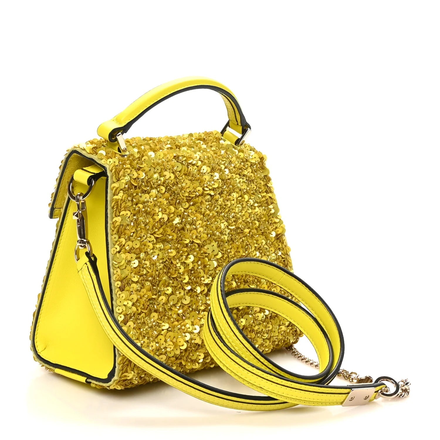 Sequin Crystal Embroidered Mini Vsling Top Handle Bag Yellow