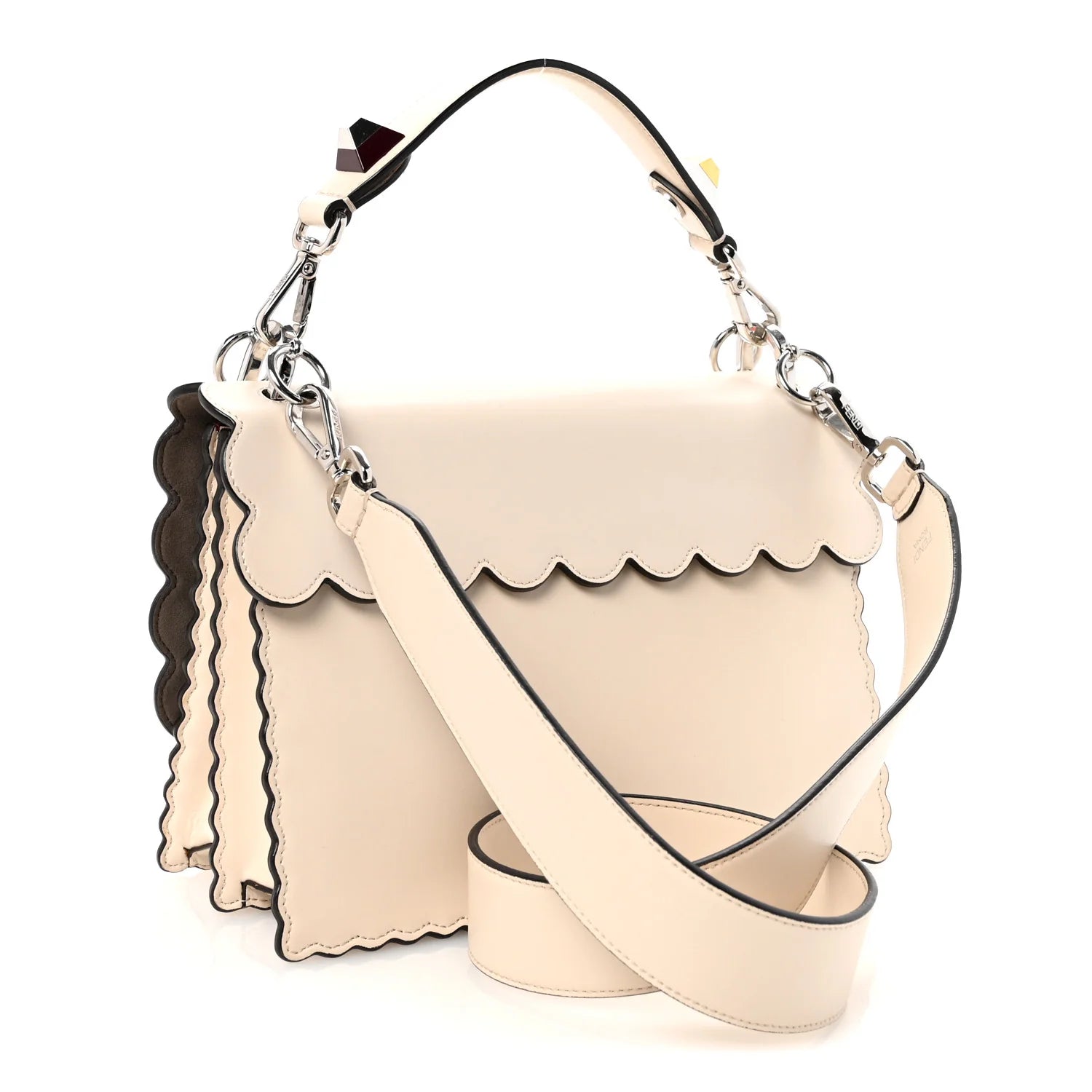 Vitello Liberty Lucido Flowers and Bows Scalloped Studded Kan I Shoulder Bag Camelia Black Cherry